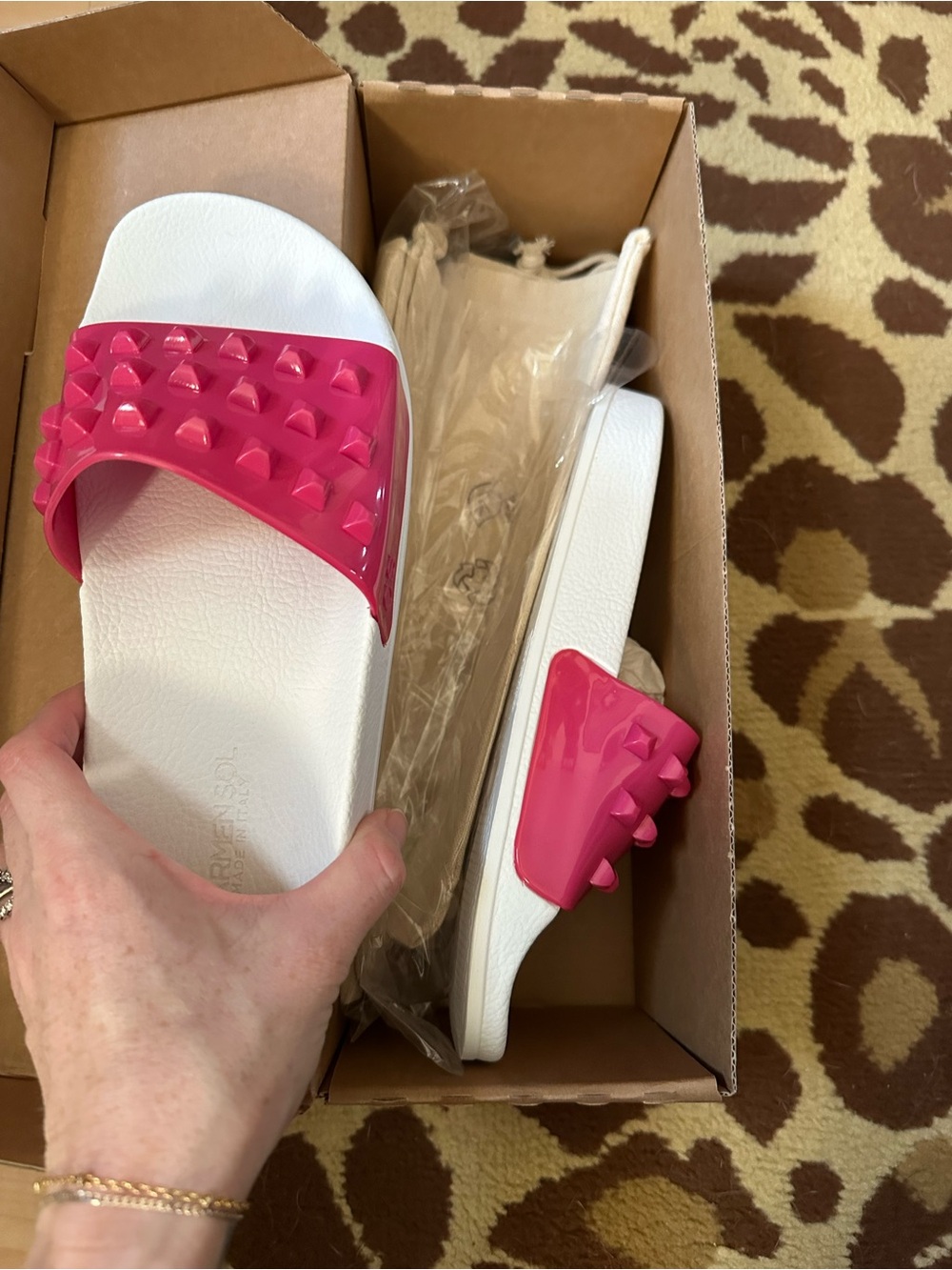 Women's Pink Stud Slide Sandals